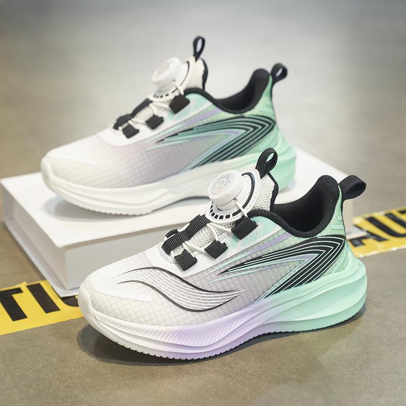 Children's Sports Shoes New Mesh Breathable Boys' Student Running Shoes Lightweight Girls' School Rotating Buttons