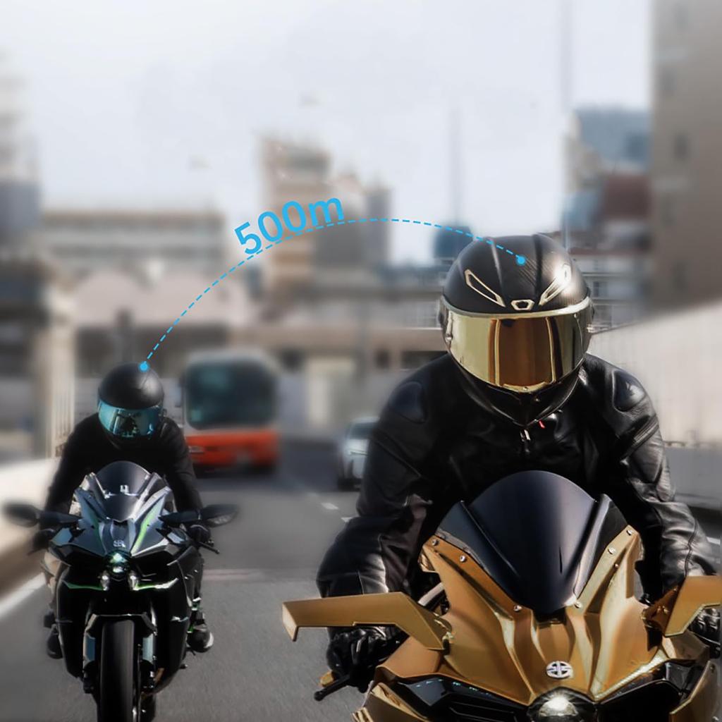 Motorcycle Intercom with OLED Display, Earphone Intercom, 3-Person Connection, 2-Person Simultaneous Talk, 1000M Communication Range, 48 Hours Continu
