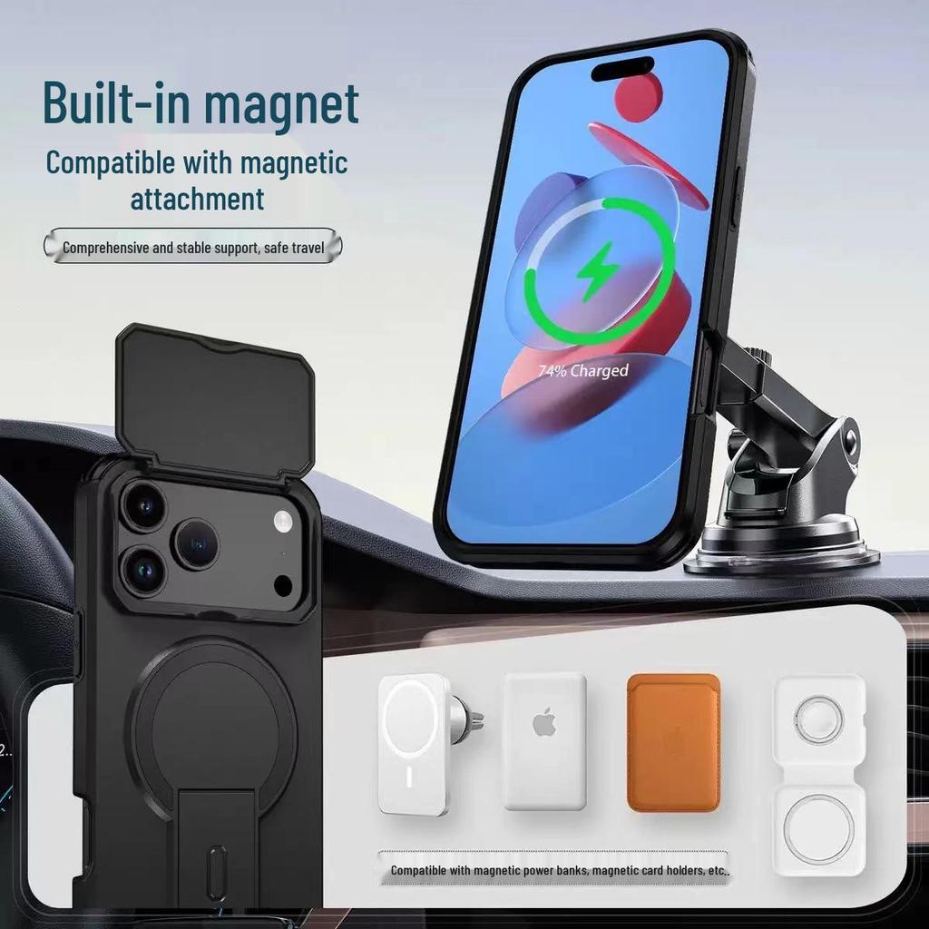 iPhone 17 Pro Max Magnetic Stand Drop-proof Case with Push Window