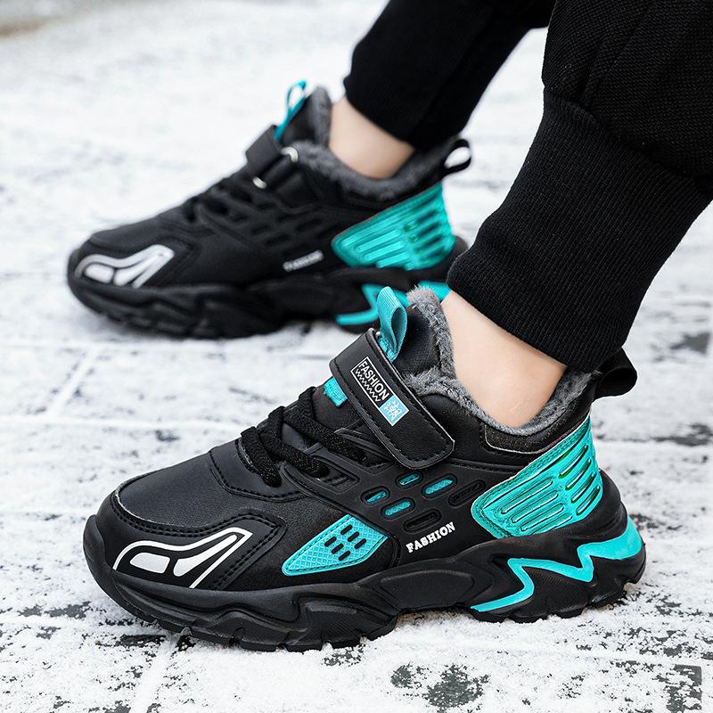 

Зимние детские уличные туфли с верхом из ПУ, плюшевые, теплые, модные, для девочек, кроссовки для бега, зимние ботинки для малышей, кроссовки для мальчиков 36