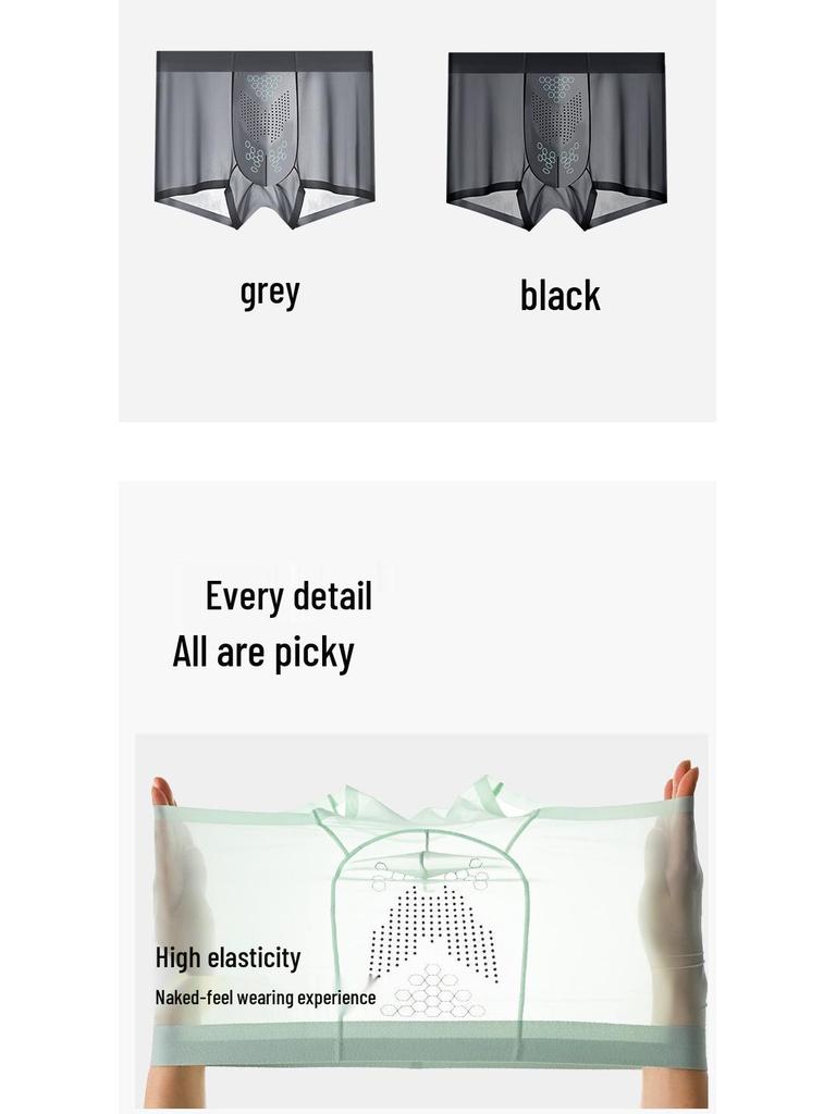 Herren Nahtlose Leichte Boxershorts aus Eisseide - Atmungsaktiv, Antibakteriell, Sommerunterwäsche für Teenager