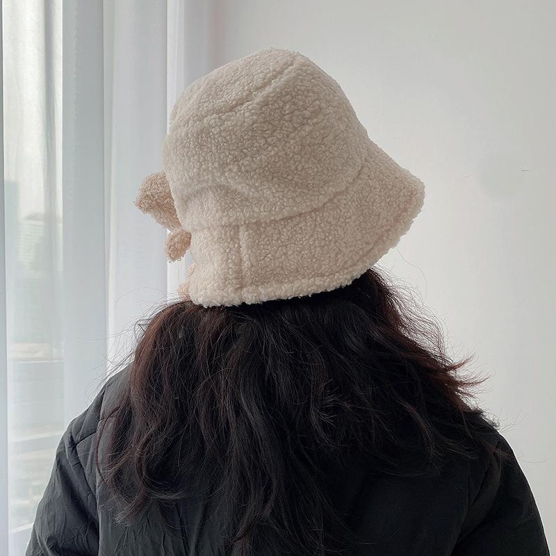 Cute Plush Bear Doll Fisherman Hat Women Autumn and Winter Korean Version Warm Lamb Fur Pot Hat Japanese Bucket Hat