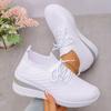 Pair of Women'S Low-Top Sneakers - Breathable Knit Fabric Upper, White & Gray Accents, Lace-Up Casual Shoes with Cushioned PVC Sole for All-Season