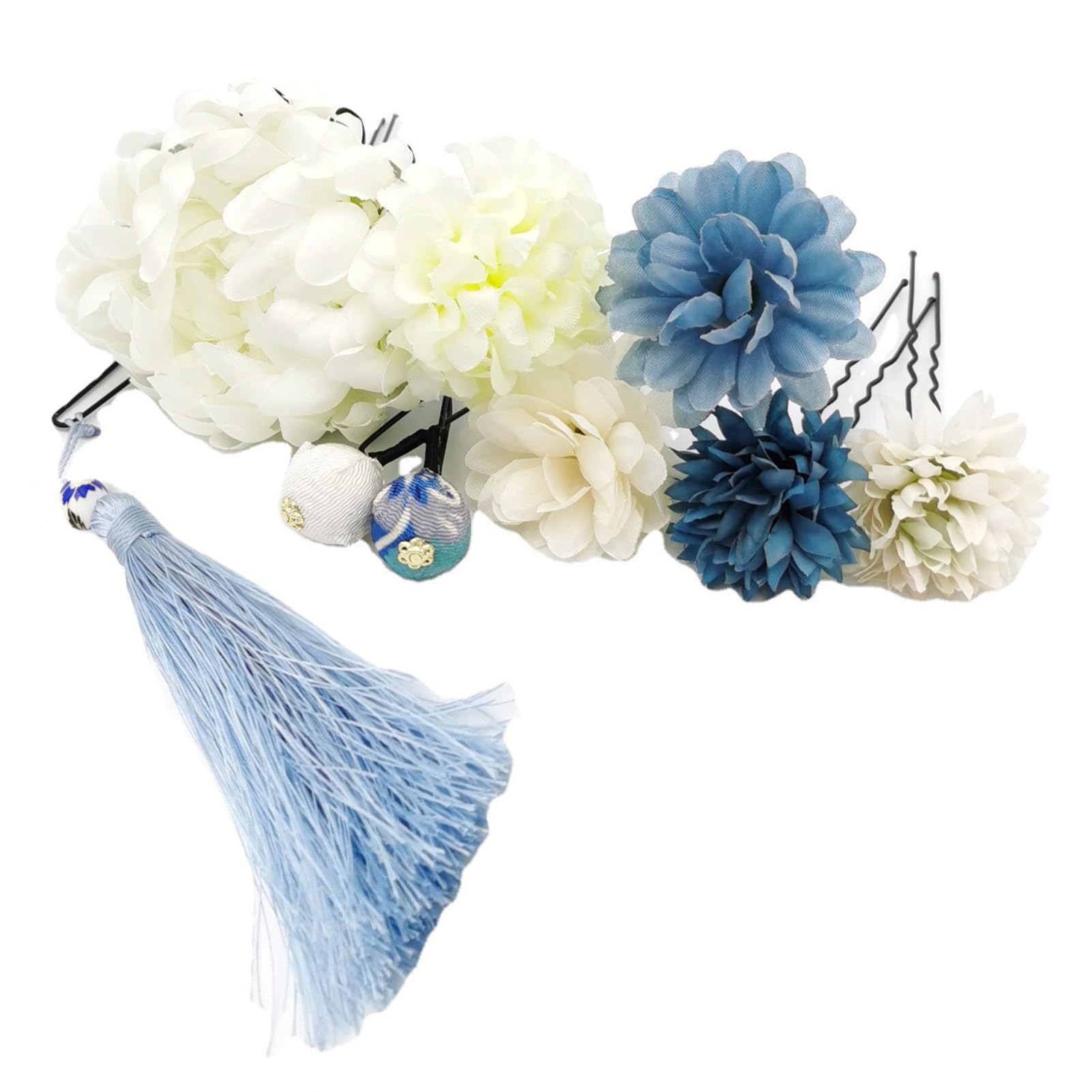 

(ТУИСКУ) Набор из 9 аксессуаров для волос (синий) - Подходит для Юкаты, Кимоно, Фурисодэ, Традиционной японской одежды, Сити-Го-Сан, Цветочный узор,