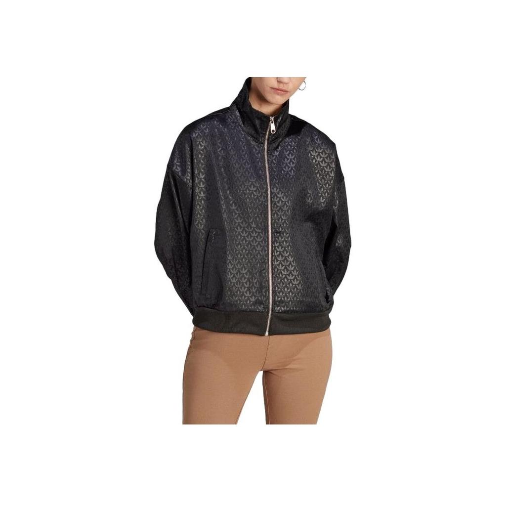 Adidas Originals All Over Print Zip Up Long Sleeve Stand Collar Jacket Women Jacket Black IJ6009