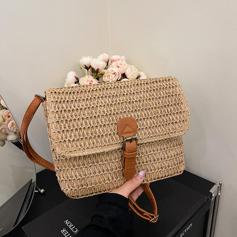 Woven Small Square Bag Women's Seaside Vacation Beach Bag Large Capacity Casual Shoulder Messenger Bag
