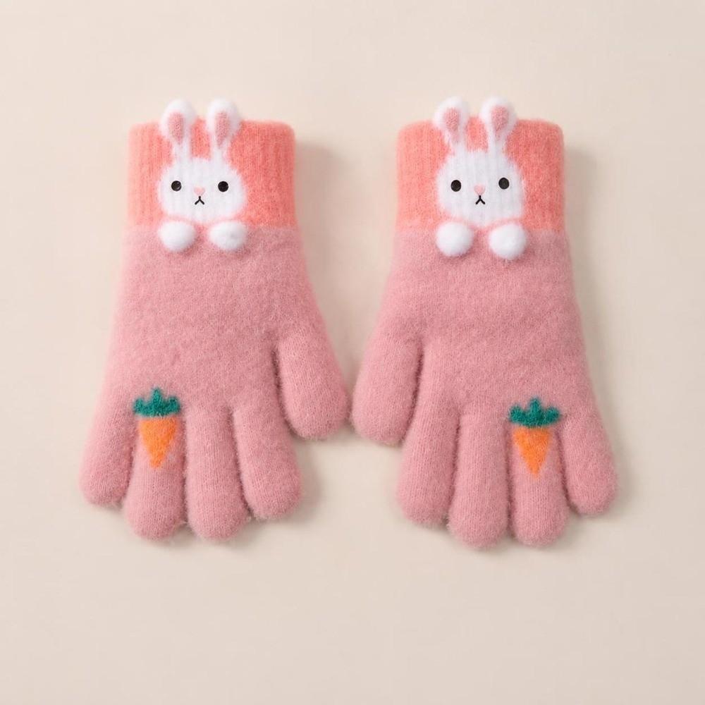 High Elasticity Cartoon Rabbit Gloves Windproof Kids Hand Warmers Knitted Gloves  For Kids