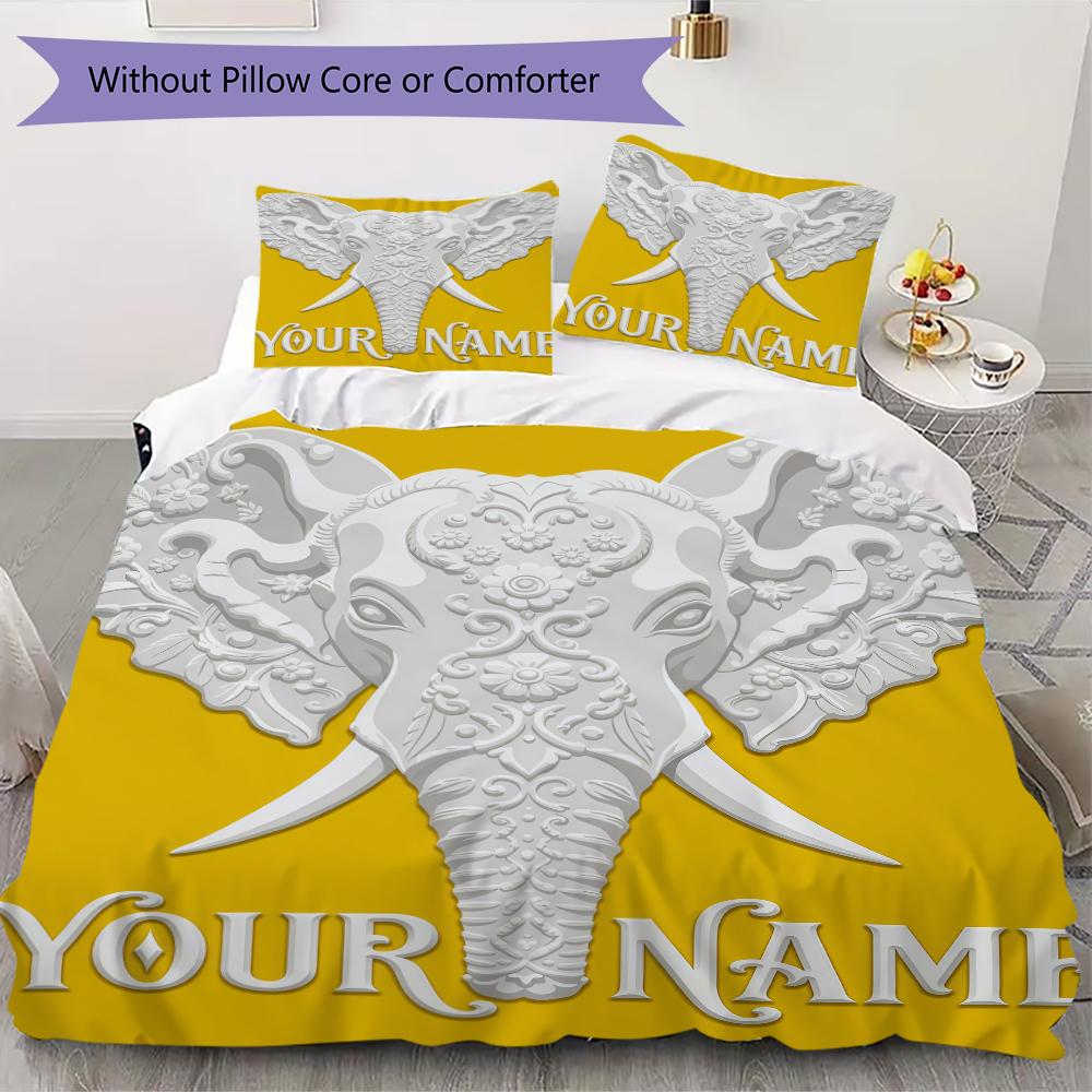 Custom Name Jungle Elephants Waterfall Bedding,Quilt Set Quilt Cover Pillowcase Home Birthday Gift(1 * Duvet Cover + 2 * Pillowcase, Without Core)_lx