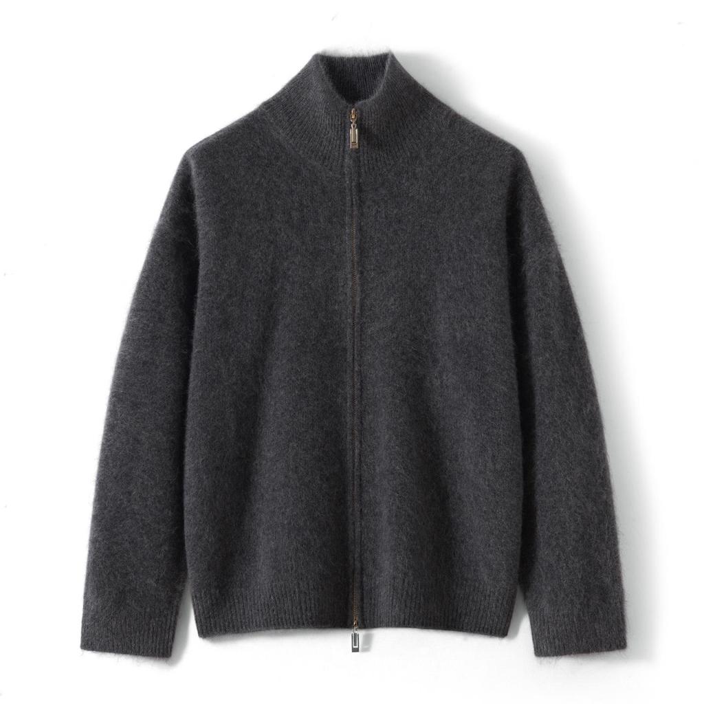 Fleece Series: Cashmere Zipper Cardigan - Thick Long Sleeve Sweater for Autumn/Winter