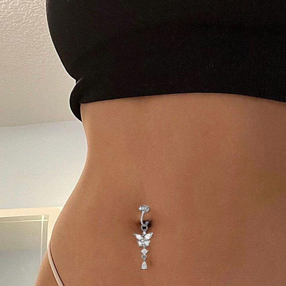 Zircon Clip on Belly Button Butterfly Design Navel Rings Fake Belly Ring Fashion Accessory