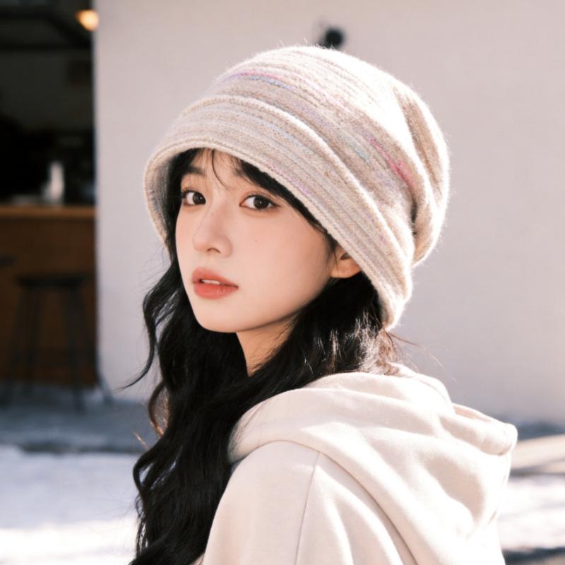 Autumn and winter fashionable women's hats thickened knitted stacking hats for women with small faces and warm confinement hats factory price