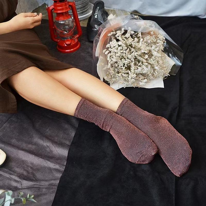 1 Pairs Women'S Thin Sheer Breathable Sexy Shiny Socks Silk Socks Luxury Design High Quality Socks
