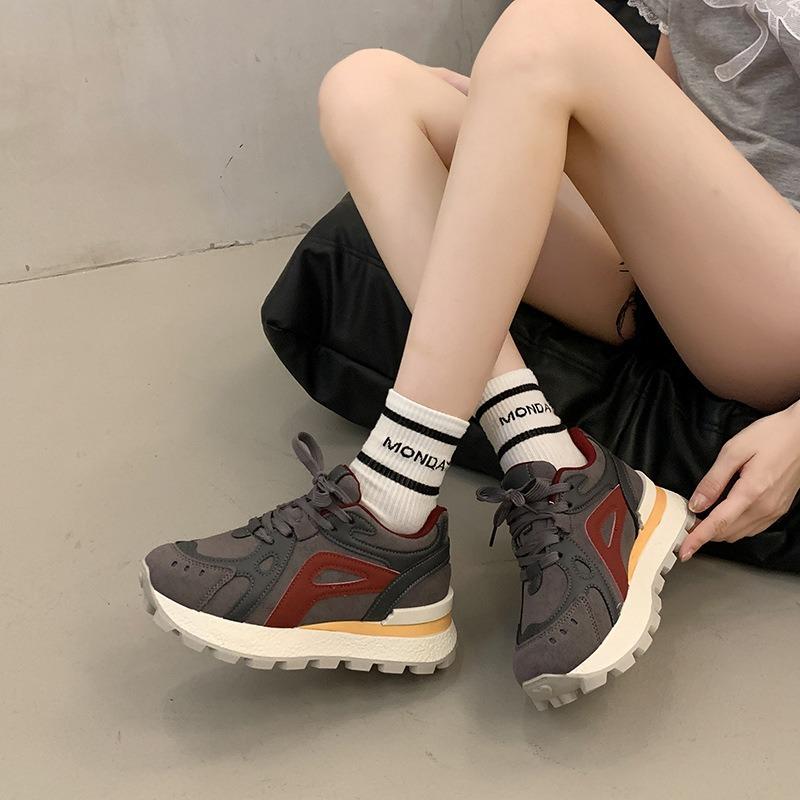 Thick-soled small women's new spring and autumn small people color matching casual sports fashion shoes