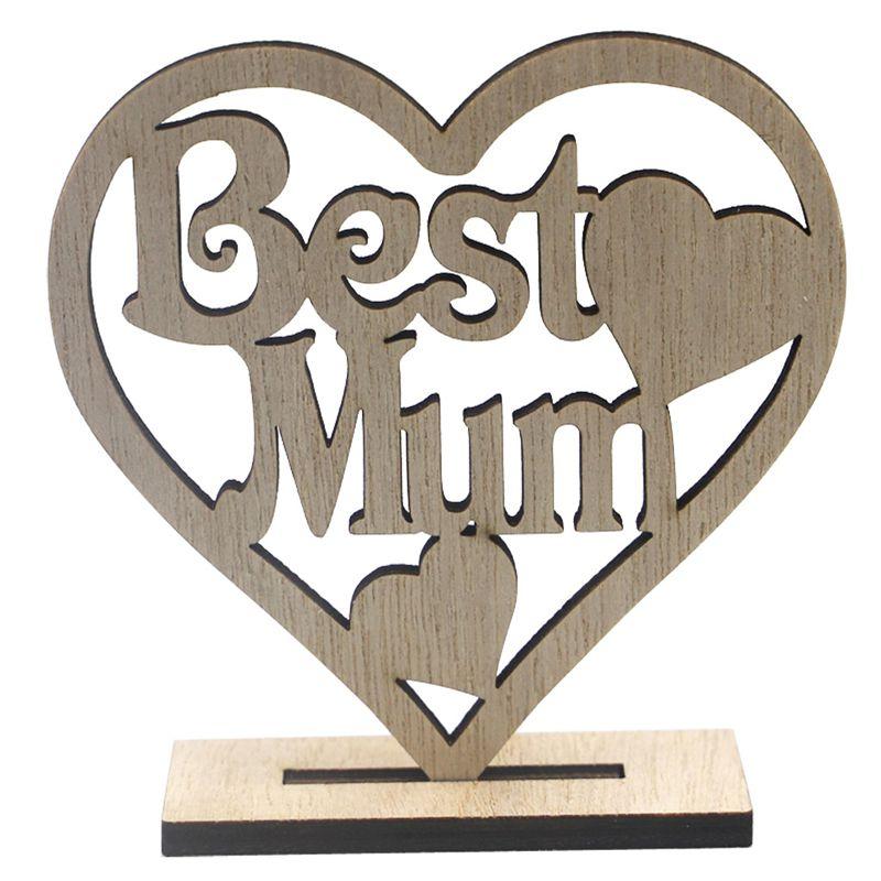 Mothers Happy Day Gift Best Mum Mummy Wooden Heart Plaque Freestanding Decor