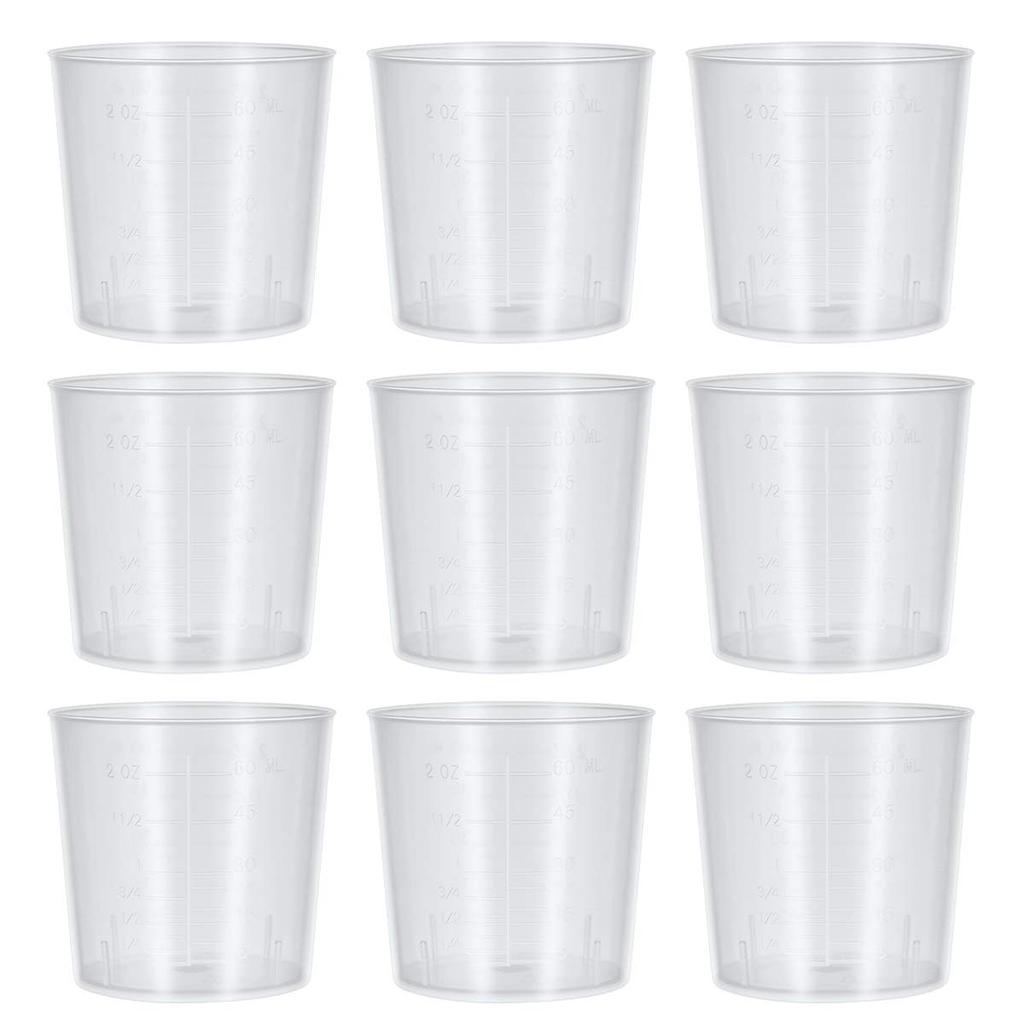 Amosfun 25-teilige Kunststoff-Messbecher, 60ml Bechergläser, Hitzebeständig, Klar, Skaliert, Kommerzielle Qualität, Bruchsicher, Tragbar, Kleines Fassungsvermögen