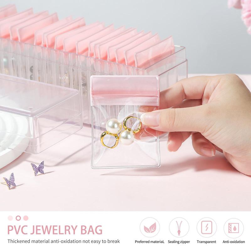 Travel Acrylic Jewelry Box Clear Jewelry Organizer with 20 Pvc Portable Anti Oxidizing Sealed Bag Earrings Ring Necklace Storage