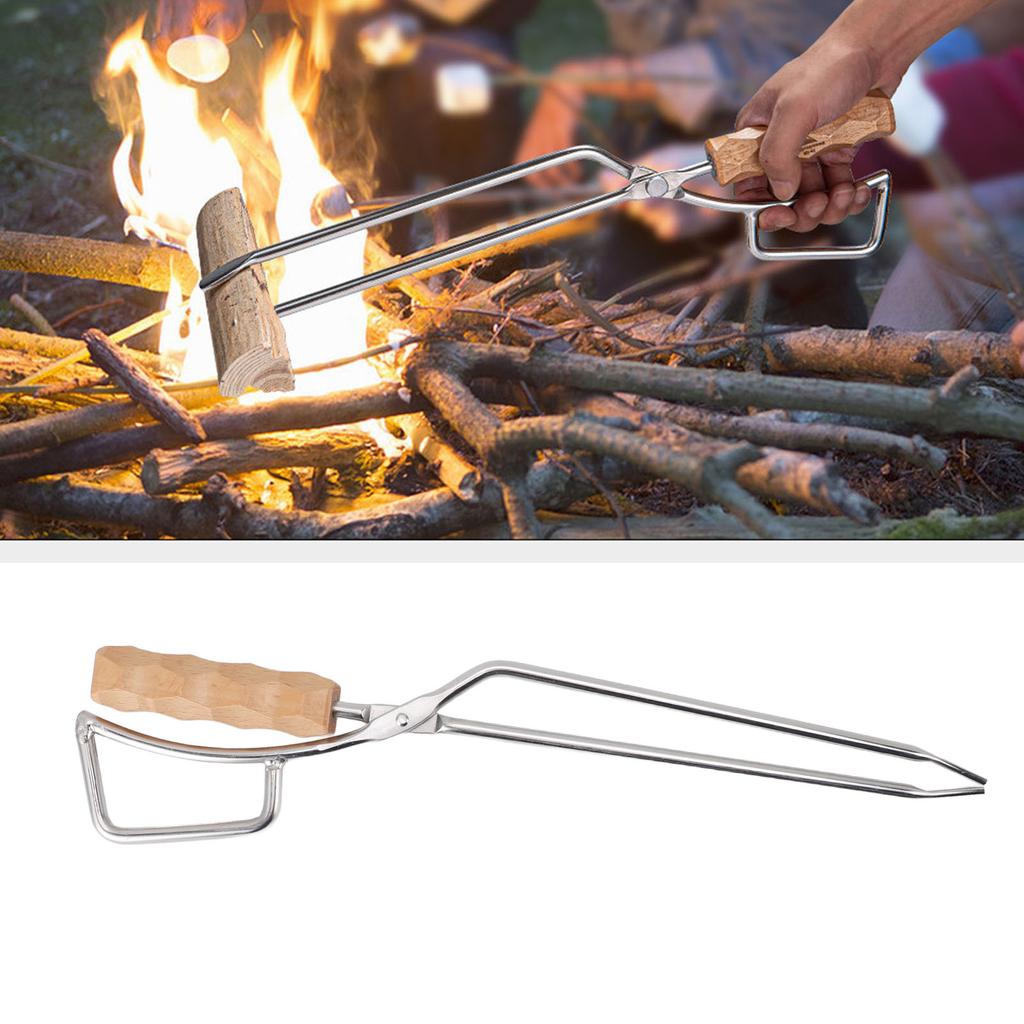 Stainless Steel Barbecue Pit Tongs, with Extended Charcoal Handle, Multifunctional Outdoor Grill place Tool