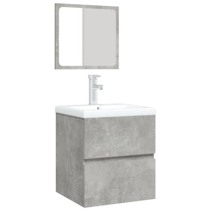 3114174 vidaXL Armoire lavabo de salle de bain et bassin et miroir Gris béton