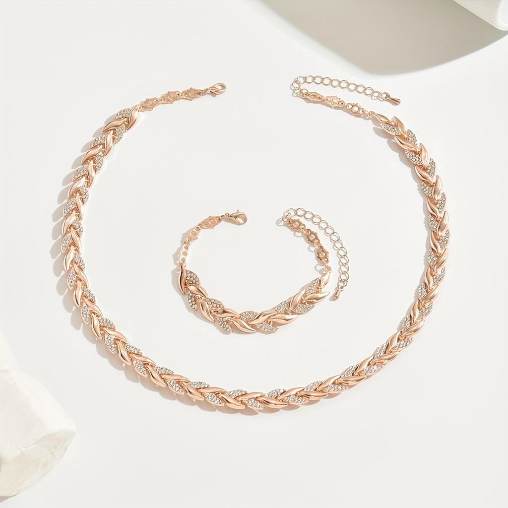 Elegant Rose Golden-Plated Mermaid Tail Jewelry Set with Sparkling Rhinestone Accents - Chic Alloy Necklace and Bracelet