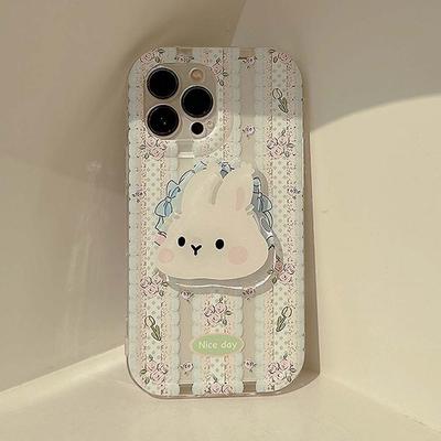 Cartoon Flower Rabbit Soft Silicone Ins 2023 Shockproof Stand Holder Lovely Bunny Phone Case For Iphone 14 Plus 11 12 13 Pro Max