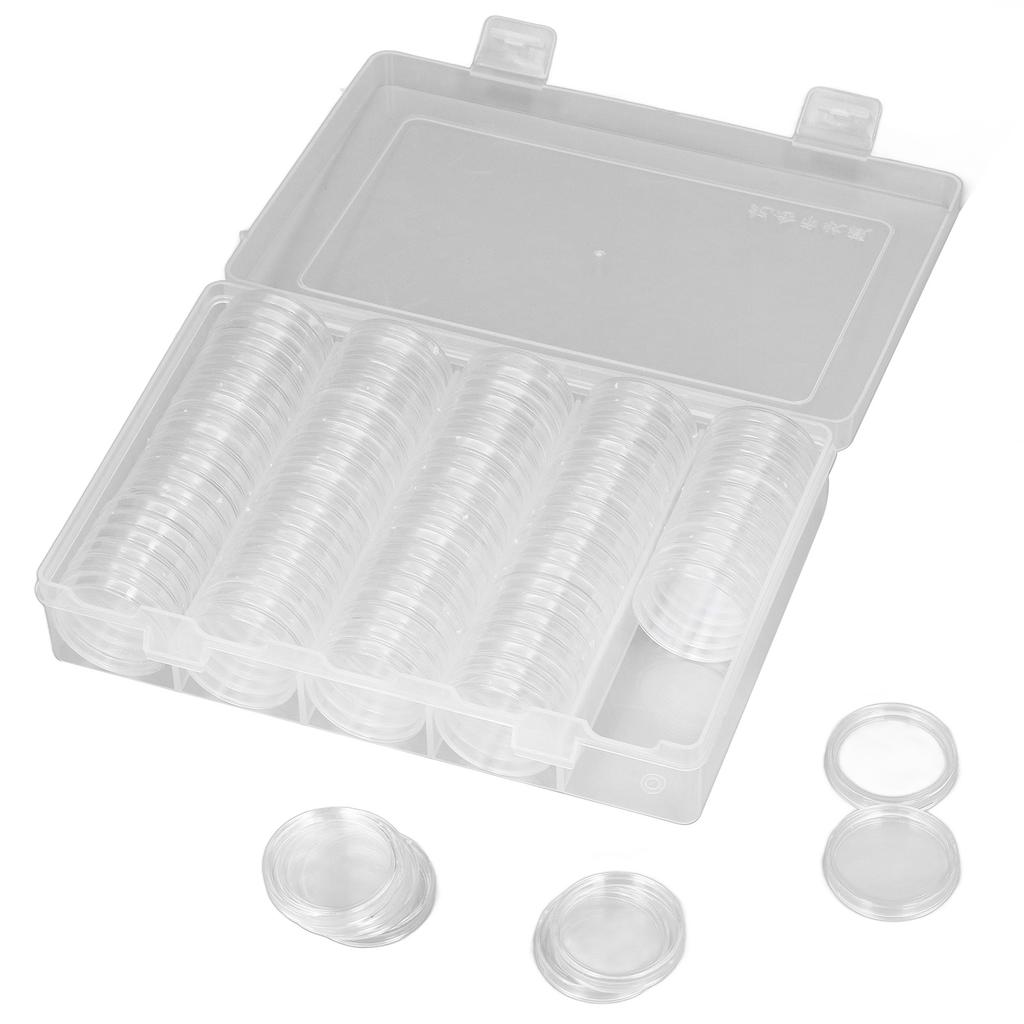 Coin Holder 100 Pieces Storage Plastic Transparent Coin Storage Box with Coin Capsules for Coin