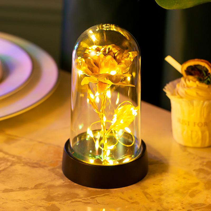 Handmade Artificial Flower Rose Sunflower Desktop Ornament with Led Lights Romantic Home Decor Gifts for Valentines Day Gift