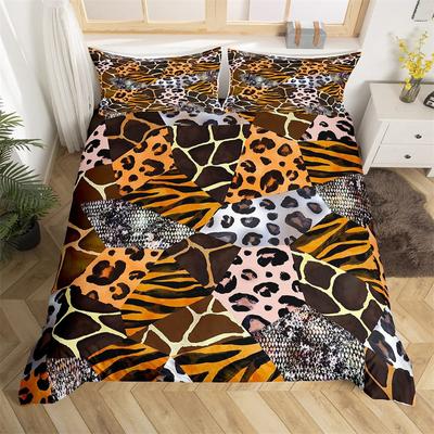 Leopard Gepard Bettbezug Twin Zebra Schlange Giraffe Tierfellmuster Bettbezug Abstrakt Geometrisch Patchwork Bettwäscheset