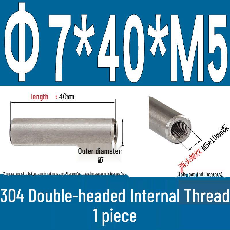 Stainless Steel 304 Double-Ended Threaded Cylindrical Guide Pin with Dual-End Holes