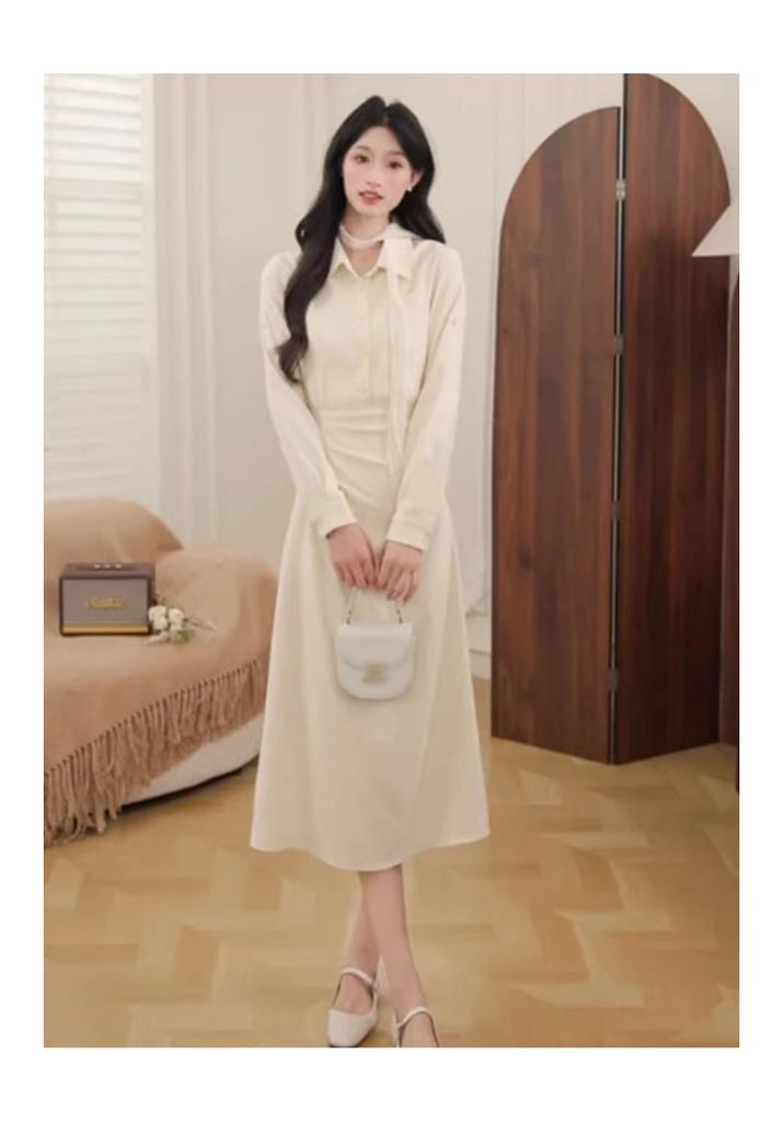 2026 New Style Korean Style Spring and Summer Outfit, Stunning and Versatile, High-End Long-Sleeved Shirt Dress for Women