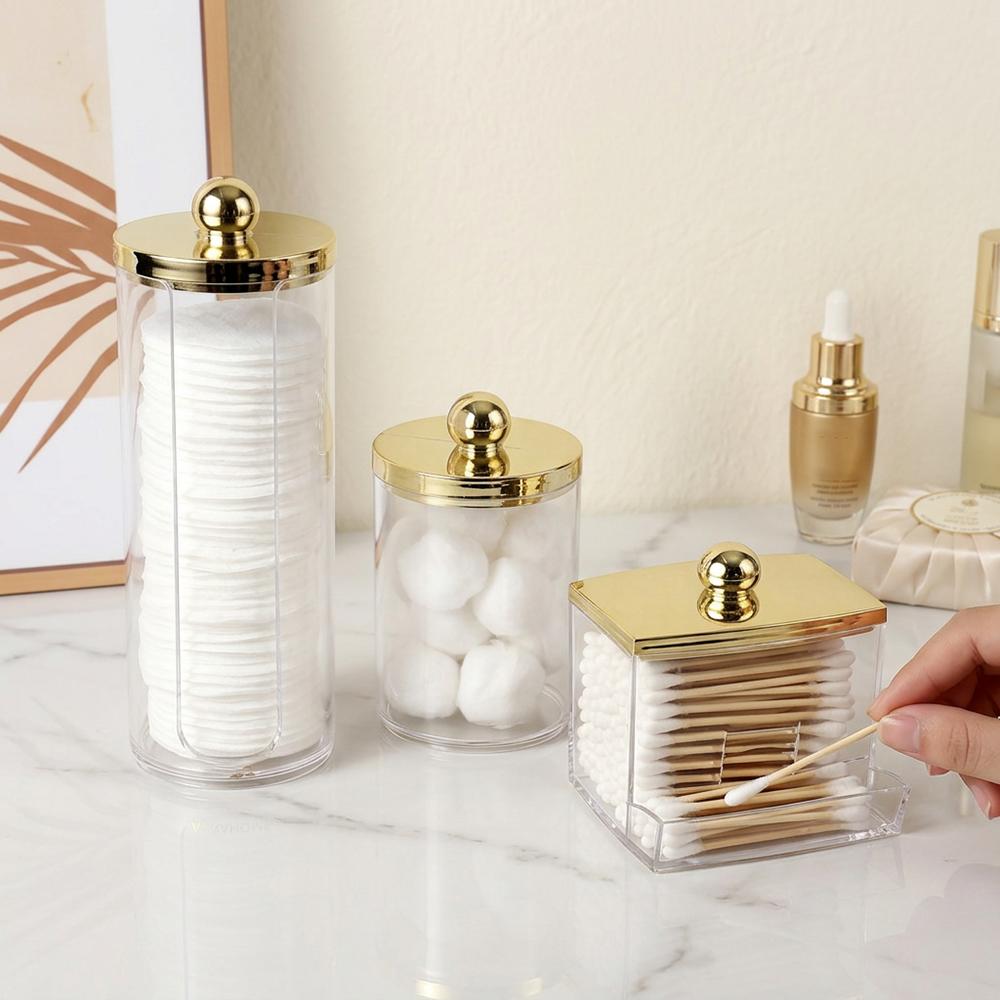 2/3 Pezzi Portacotton, Contenitori Organizzatori per Bagno per Make-up, Cotone Sferico/Bastoncini Cotone/Dischetti Cotone Rotondi/Filo Interdentale/Elastici per Capelli