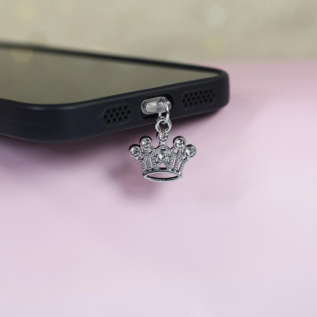 1pc Artificial Diamond Rhinestone Crystal Crown Design Stylish Phone Dust Plug Pendant Charm Decoration, Valentine's Day Charming