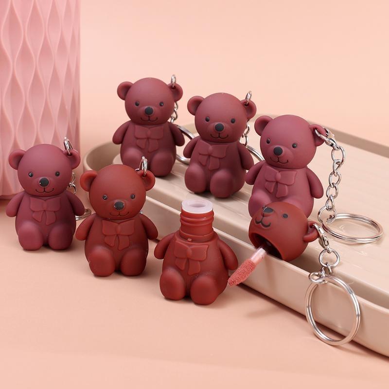 Cute Bear Matte Lipstick Keychain Lipstick Waterproof Lasting Lip Glaze Portable Lip Gloss