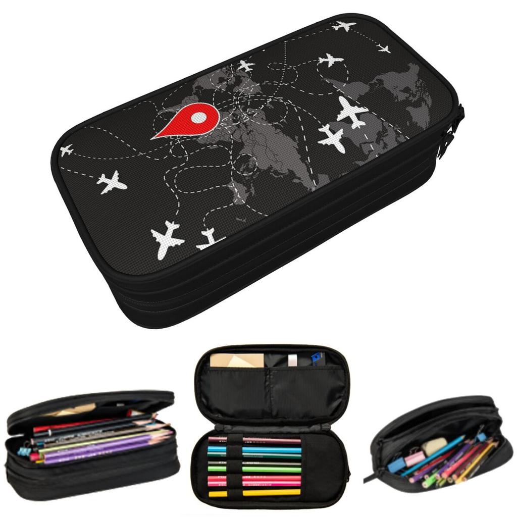 Flight Route Pilot Pencil Case for Studen School Pen Box Pencil Bag Stationery Supplies Pen Holder Bag