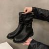 Height-increasing thick heel retro medium boots knight boots women's 2025 new single boots stacked small short boots autumn and winter Martin boots