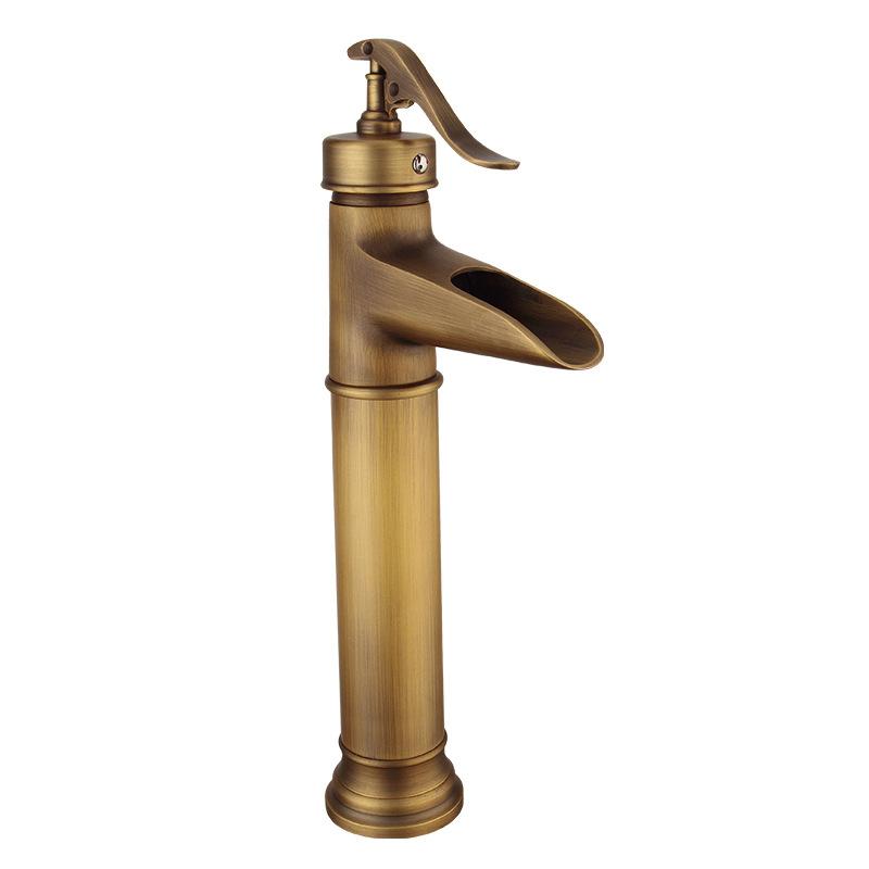Antique Basin Faucets Black Bronze Waterfall Faucet Bamboo Bathroom Sink Taps Single Lever Hot and Cold Water Mixer Taps