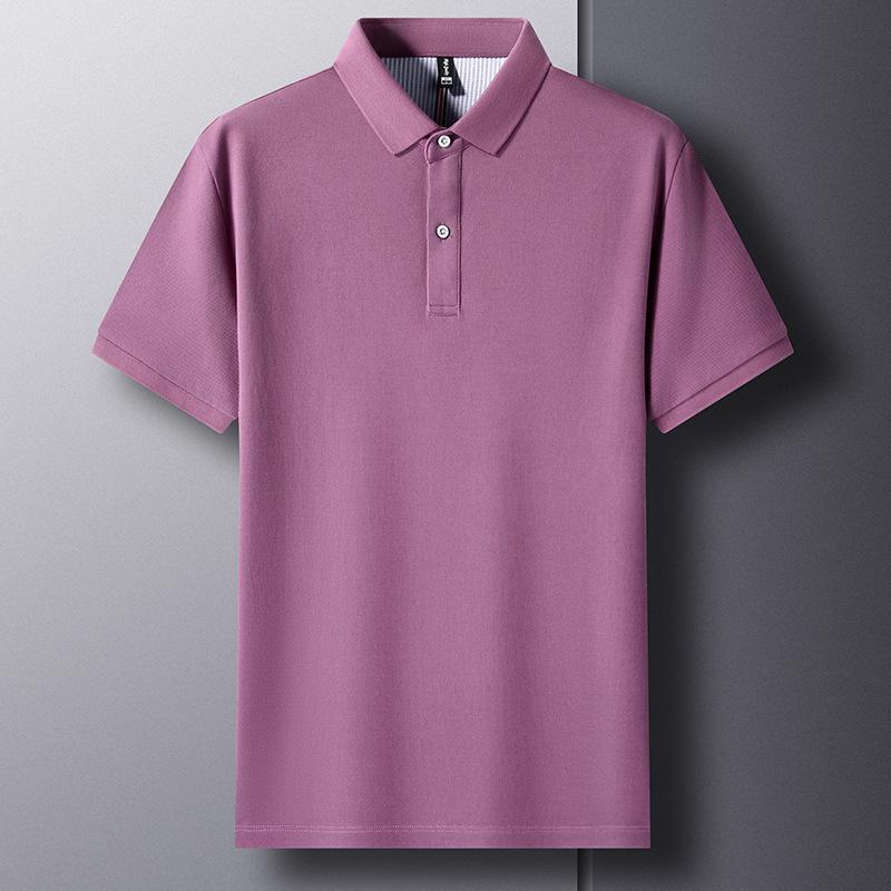 Men'S Short-Sleeved Pure Cotton Solid Color Polo Shirt Father'S Loose Casual Lapel High-End Clothes