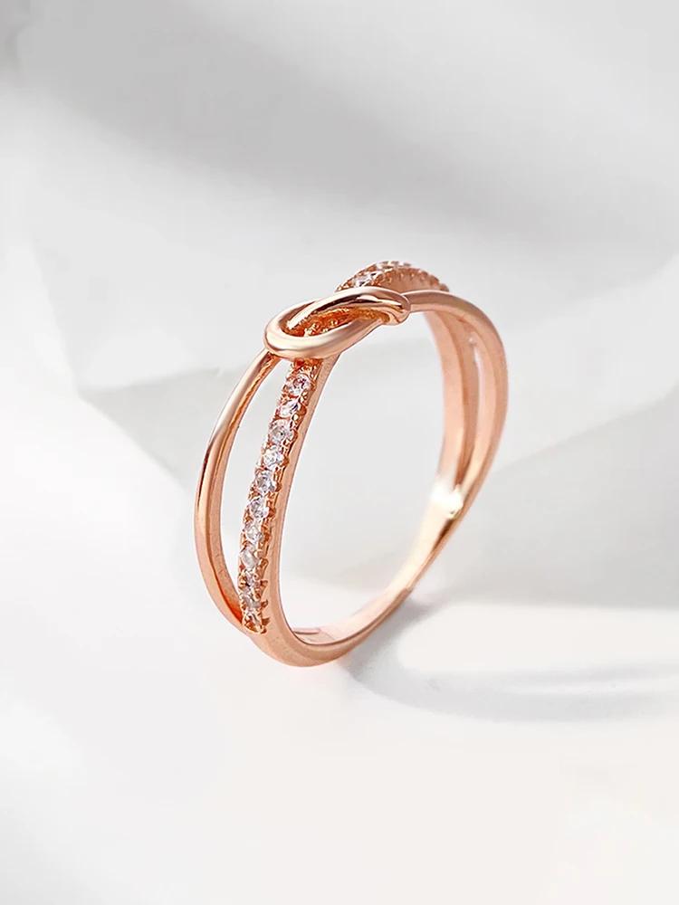 Bague double nœud en argent 925 personnalisée délicate dorée pour femme Fête d'anniversaire Créativité Haute Qualité Bijoux Fins