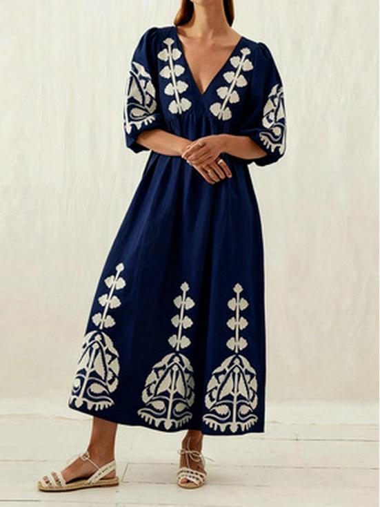 Vestido Casual Holgado para Mujer con Escote en V, Mangas Abullonadas y Espalda Descubierta 2025