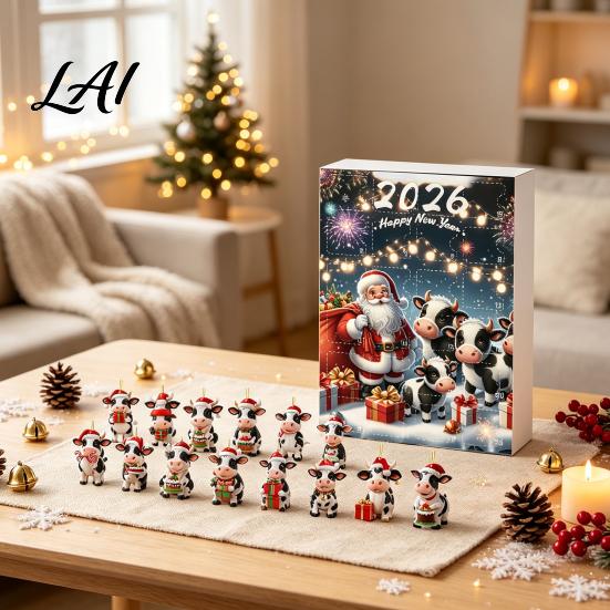 Creative Holiday Gift for Cow Lovers Christmas Ornament Advent Calendar 2026 24 Days 2D Acrylic Hanging Pendant Durable Decor Countdown Calendar Pcs