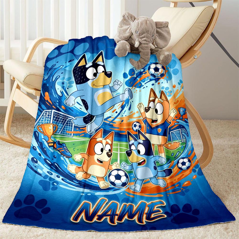 Bluey's Soccer Adventure Personalized Name Blanket Gift Customizable Blanket Durable Comfort Perfect for Nap Bedding Office Office Chair
