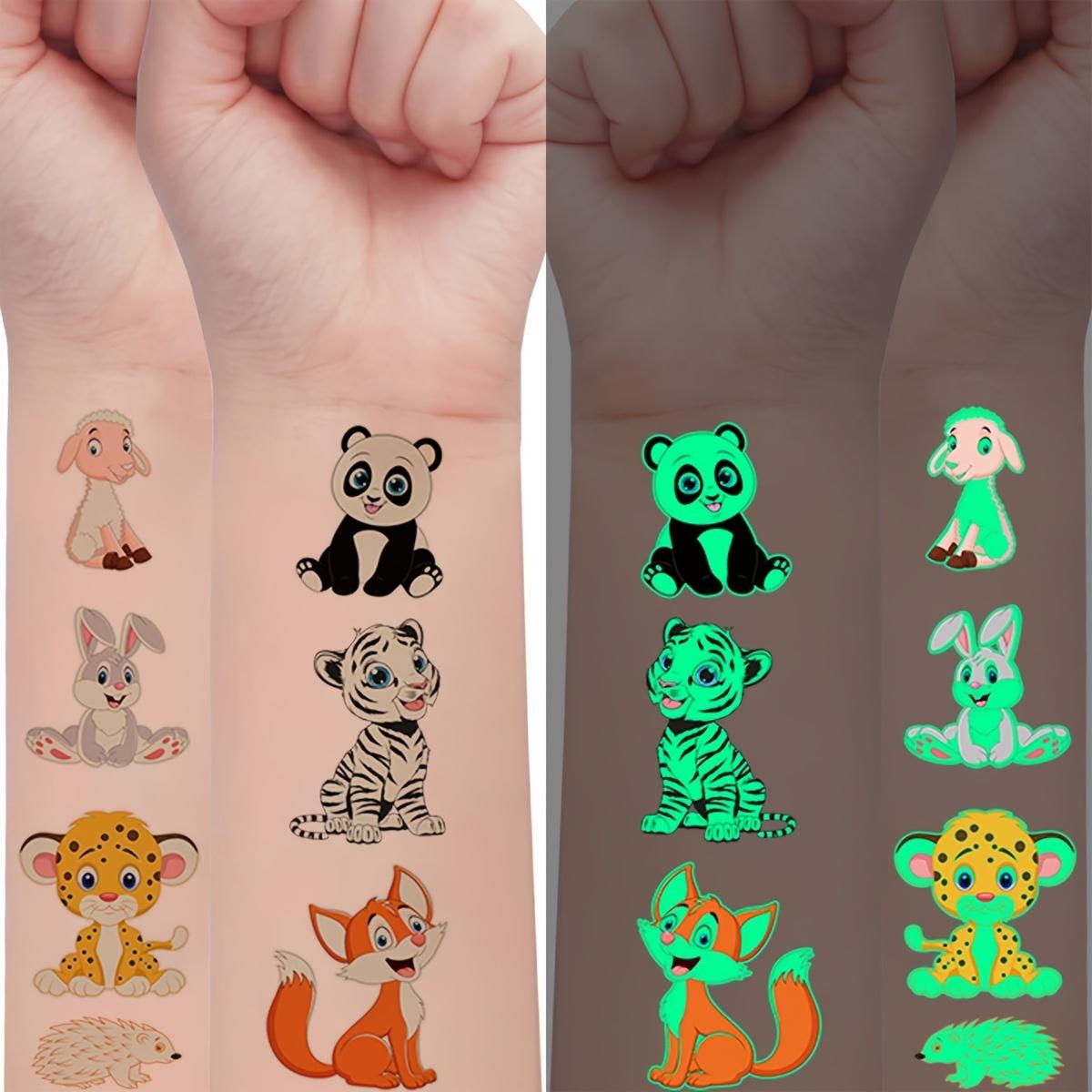 

5 Sheets Luminous Tattoo Stickers, 68 Waterproof Cute Animal Patterns (Panda, Rabbit, Tiger, Lion) for Children красный