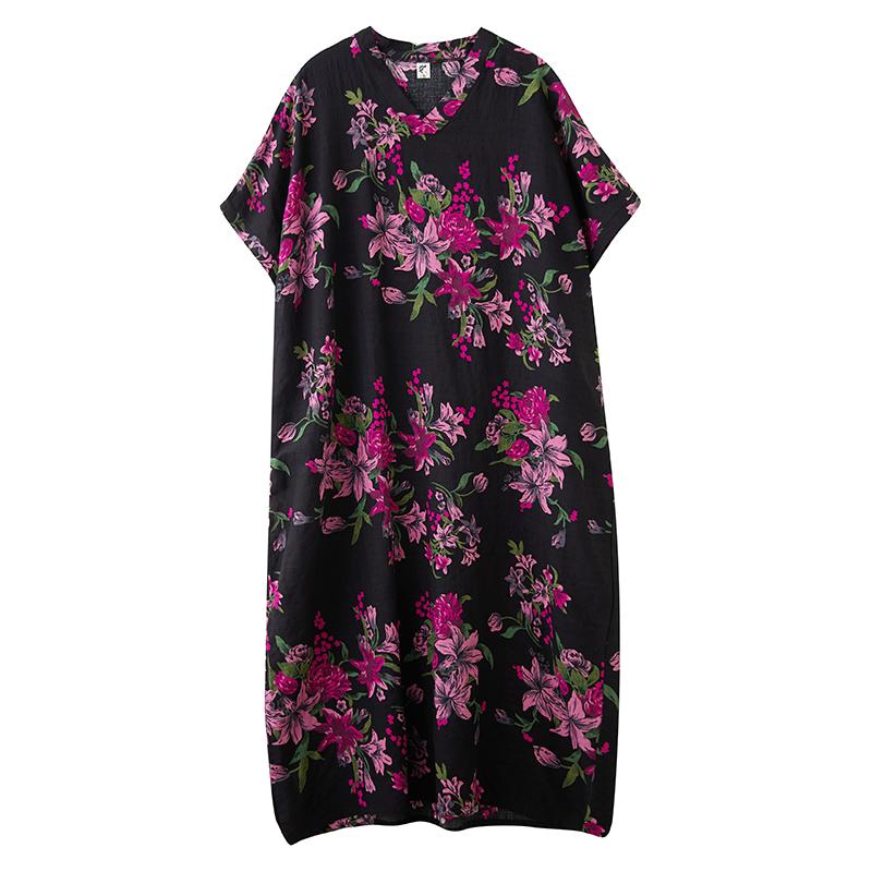 DIMANAF 2025 Summer Women Plus Size Loose Dress New Basic Floral Printing Long Dress Casual Dress Vintage Maxi