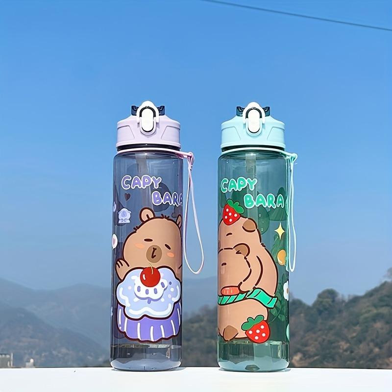 800ML Kids Water Bottle Creative Cartoon Plastic Cup with Straw&Hand Rope Large Capacity Water Bottle Outdoor Portable Water Cup