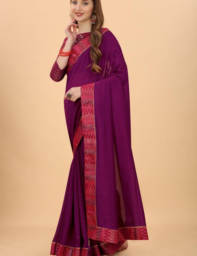 Saree aus Vichitra-Seide mit Jacquard-Arbeit für Mädchen und Frauen