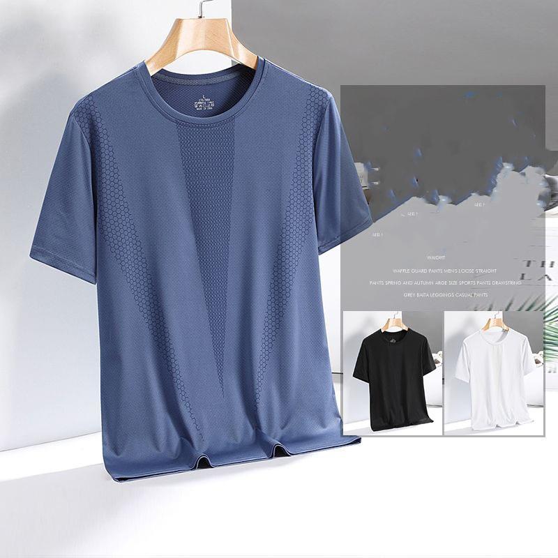 Sommer Herren Locker Eisseide T-Shirt Dünn Atmungsaktiv Schnelltrocknend Halbarm Laufen Sport Rundhals Top Kurzarm Herren