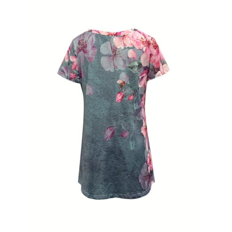 Nueva moda primavera y verano camiseta casual de manga corta con estampado floral [direccional]