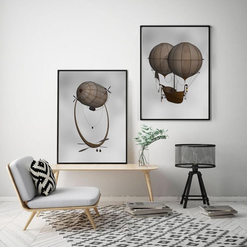 Vintage Hot Air Balloon Retro Steampunk Airship Poster Print Canvas Painitng Wall Art Pictures for Morden Living Room Home Decor