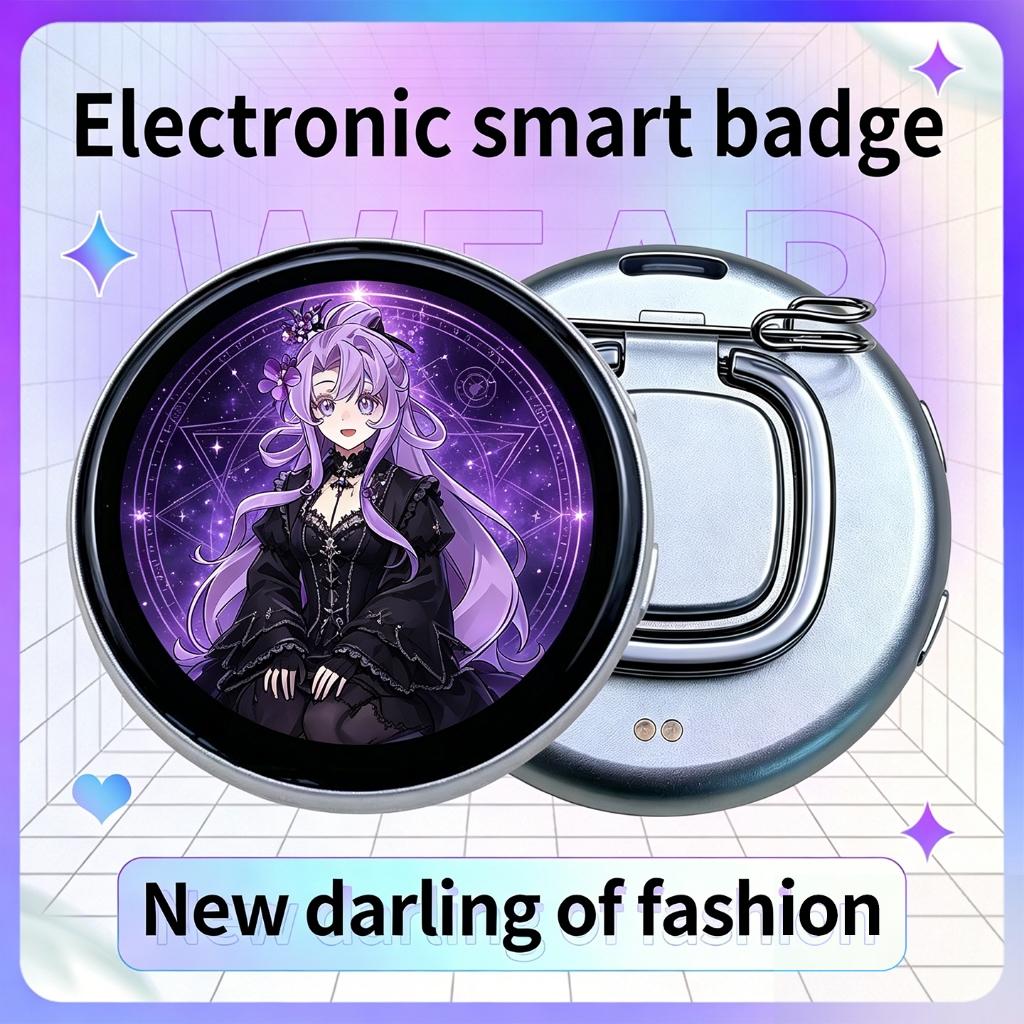 Magnetic Electronic Dynamic Badge 1.85" HD Touch Screen Dynamic Display Bluetooth Instant Image Sharing Badge for Anime Fans