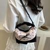 New Lace Plaid Patchwork Handbag French Bow Underarm Bag Small Versatile Cute Sweet Canvas Shoulder Bag Fashion Crossbody Bag
