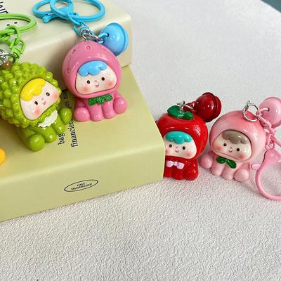 Creative Kawaii Resin Three-Dimensional Doll Keychain Backpack Pendant Accessories Cute Sweet Fruit Car Keyring Small Gifts